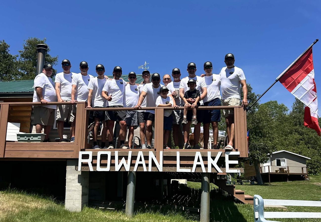 The Rowan Lake camp crew on the lodge deck